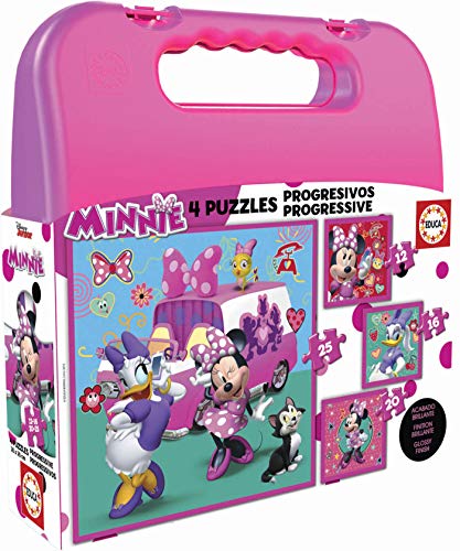 Educa - Minnie Ayudantes Felices Mickey and The Roadster Racers Maleta con Puzzles Progresivos, Multicolor (17638)