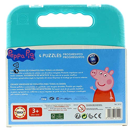 Educa Peppa Pig Maleta con Puzzles Progresivos, multicolor (18112)