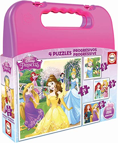 Educa - Princesas Disney Maleta, Conjunto de Puzzles Progresivos, Multicolor (16508)