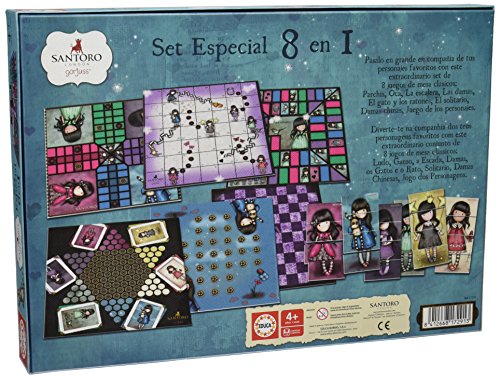 Educa - Set Especial 8 En 1 Gorjuss: Juego de la oca, Parchís, Caracoles, Carrera de caballos, Tres en raya, Escaleras y toboganes, Dominó y Juego de personajes, a partir de 4 años (17291)