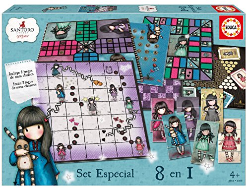 Educa - Set Especial 8 En 1 Gorjuss: Juego de la oca, Parchís, Caracoles, Carrera de caballos, Tres en raya, Escaleras y toboganes, Dominó y Juego de personajes, a partir de 4 años (17291)