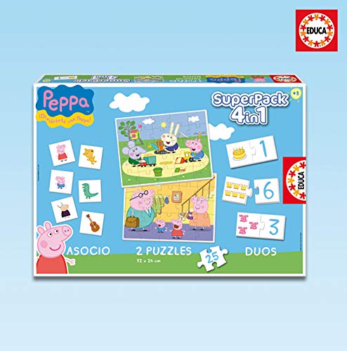 Educa - Superpack Peppa Pig Pack de Domino, Identic y 2 Puzzles, Juego de Mesa, Multicolor (16229)