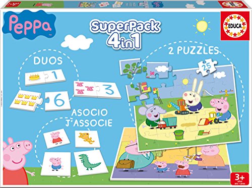 Educa - Superpack Peppa Pig Pack de Domino, Identic y 2 Puzzles, Juego de Mesa, Multicolor (16229)