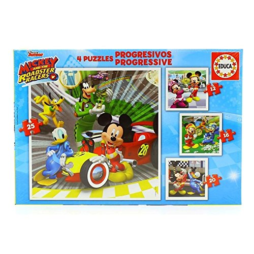 Educa Superpilotos Mickey And The Roadster Racers Puzzles Progresivos, 12+16+20+25 Piezas, multicolor (17629)