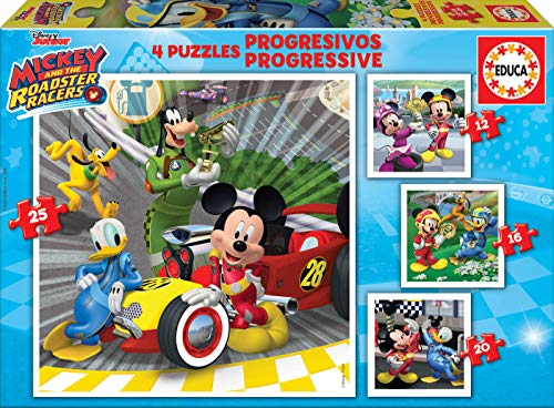 Educa Superpilotos Mickey And The Roadster Racers Puzzles Progresivos, 12+16+20+25 Piezas, multicolor (17629)