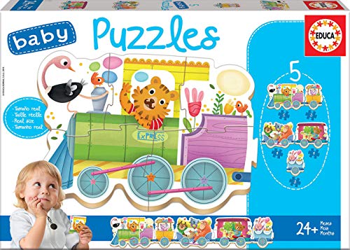 Educa - Tren de los Animales Pack de 5 Puzzles, Multicolor (17142)