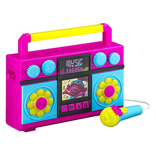 EKids Trolls World Tour Canta con micrófono, música integrada, Luces Intermitentes, micrófono de Trabajo Real para máquina de Karaoke Infantil, Conecta Reproductor MP3 Aux en Dispositivo de Audio