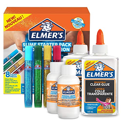 Elmer's Kit Iniciación Slime con pegamento transparente, barras con purpurina y solución activadora líquido mágico , 8 unidades