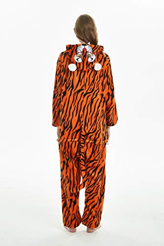 Emmarcon - Pijama Kigurumi - Pijama modelo animalito - Mono enterizo - Ideal incluso como disfraz de Halloween, para fiestas cosplay, etc - Pijama unisex para adulto Tigre XL