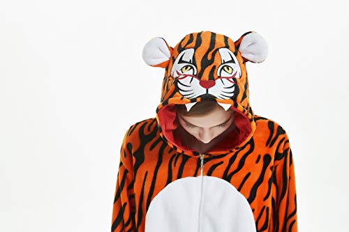 Emmarcon - Pijama Kigurumi - Pijama modelo animalito - Mono enterizo - Ideal incluso como disfraz de Halloween, para fiestas cosplay, etc - Pijama unisex para adulto Tigre XL