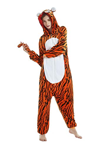 Emmarcon - Pijama Kigurumi - Pijama modelo animalito - Mono enterizo - Ideal incluso como disfraz de Halloween, para fiestas cosplay, etc - Pijama unisex para adulto Tigre XL