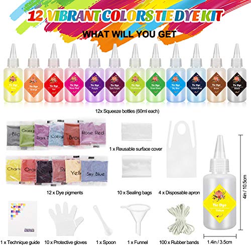 Emooqi Tie Dye Kit, Textiles de Tela 12 Piezas Colores Vibrantes Adecuado para Arte de Bricolaje Tie-Dye para Niños y Adultos (12 Colores)