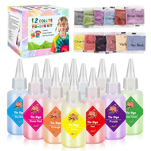 Emooqi Tie Dye Kit, Textiles de Tela 12 Piezas Colores Vibrantes Adecuado para Arte de Bricolaje Tie-Dye para Niños y Adultos (12 Colores)