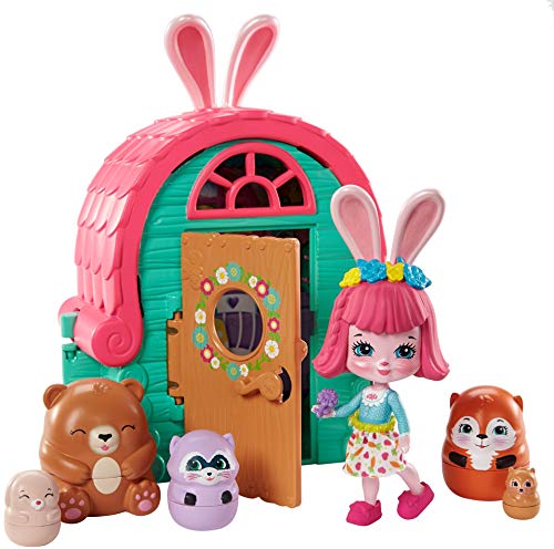 Enchantimals Bree Bunny y Cabaña Muñeca con mascota matrioska sorpresa y cabaña de juguete (Mattel GTM47)