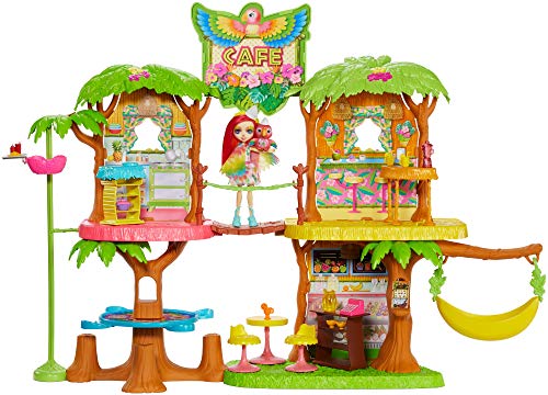 Enchantimals - Cafetería Junglewood con muñeca y mascota Peeki Parrot y accesorios, edad recomendada: 4 años y más (Mattel GNC57)