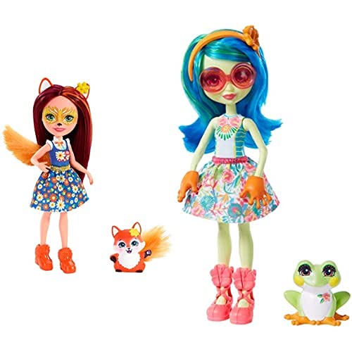 Enchantimals Felicity Fox Y Flick, Muñeca con Mascota (Mattel Fxm71) + -Tamika Tree Frog Muñeca con Mascota Burst, Multicolor (Mattel Gfn43)