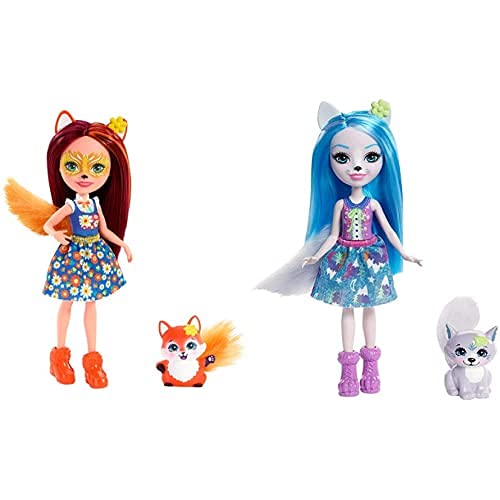 Enchantimals Felicity Fox Y Flick, Muñeca con Mascota (Mattel Fxm71) + Winsley Wolf Muñeca, Multicolor (Frh40)