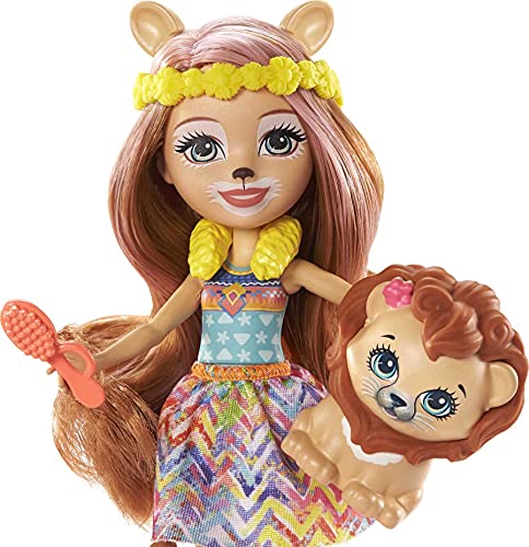 Enchantimals Lacey Lion y Salón de Belleza Muñeca con mascota, set de juego y accesorios, juguete +4 años (Mattel GTM29)