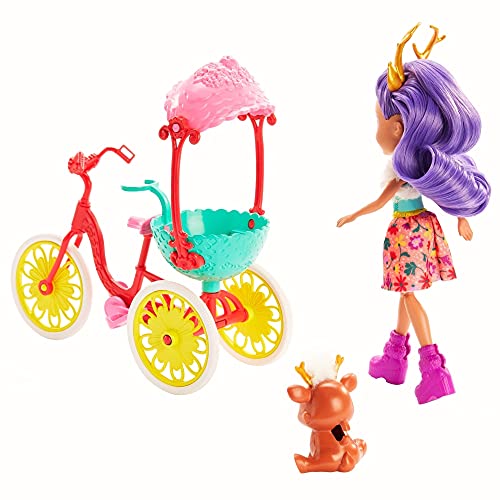 Enchantimals Muñeca Danessa Deer y su mascota Sprint en Bicicleta (Mattel GJX30)