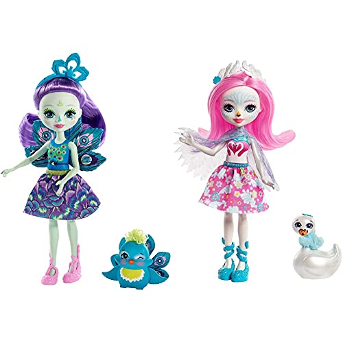 Enchantimals Patter Peacock y Flap, muñeca con Mascota (Mattel FXM74) + Saffi Swan, Muñeca, Multicolor (Mattel FRH38)