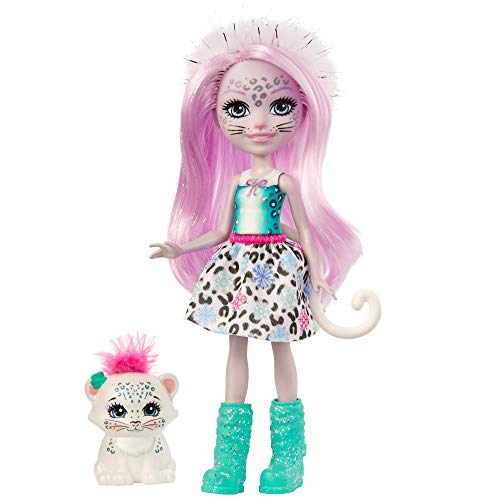 Enchantimals-Sybill Snow Leopard y Flake Muñeca con Mascota, multicolor (Mattel GJX42)