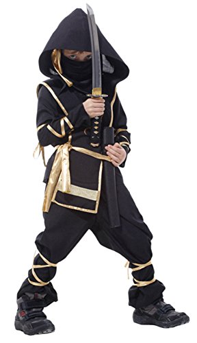 EOZY Disfraz de Ninja para Niño 4-12 años,Halloween Disfraes de Ninja Artes Marciales Infantiles Negro y Dorado para Halloween Carnaval,Cosplay