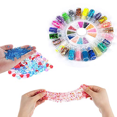 essenson Kit de slime DIY – Kit de slime con 24 colores de cristal transparente Slime, dijes Slime Charms, juego para manualidades para niños de 6 a 12 años