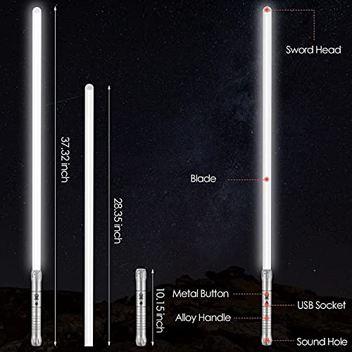 ETE ETMATE Sable de luz con mango de metal RGB 11 colores intercambiables,7 juegos de modos de efectos de sonido Metal Aluminio Hilt Force FX Lightsaber Duel Light Sabres,mango de aleación Light Sabre