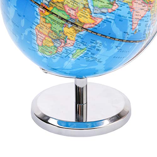 Exerz 14CM Globo Terráqueo - en Inglés - Decoración de escritorio educativa/geográfica/moderna - Con una base de metal (Azul Político)