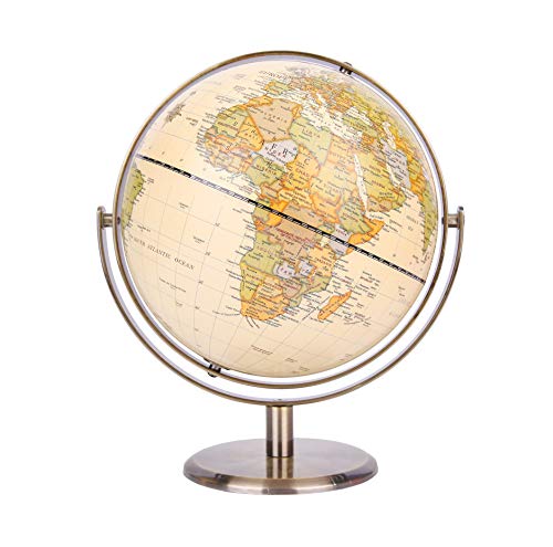 Exerz 20cm Globo Antiguo - Soporte de Metal Color Bronceado- Mapa de Ingles- Globo Terráqueo Rotación en 360 ° en Todas Las direcciones - Decoración/Educativo/geográfico - la Escuela/hogar