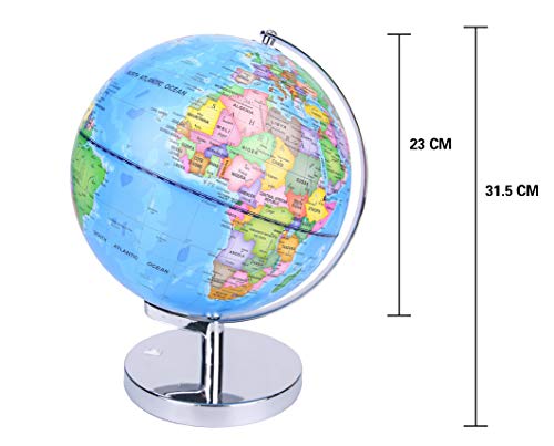 Exerz 23cm Globo terráqueo Iluminado- Soporte de Metal - Mapa de Ingles - Lámpara LED 2 en 1 iluminada sin Cable - Mapa político/ Estrella de constelación - Día y Noche (23cm)