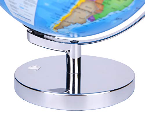 Exerz 23cm Globo terráqueo Iluminado- Soporte de Metal - Mapa de Ingles - Lámpara LED 2 en 1 iluminada sin Cable - Mapa político/ Estrella de constelación - Día y Noche (23cm)