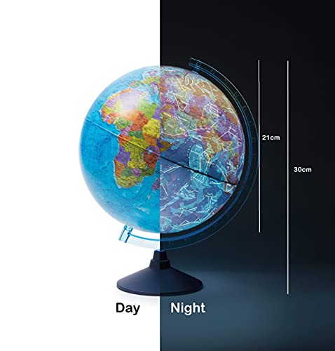 Exerz Globo terráqueo Iluminado 21cm con Iluminación LED Sin Cables Día Y Noche - Mapa de Ingles - Mapa Político/Estrellas De Constelación