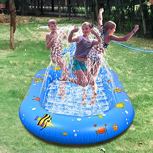 Fabu 170 * 103 * 65CM Splash Pad para Niños Familiares, Tapete de Agua 2 en 1 Chapoteo Almohadilla de Aspersión Jardín de Verano Juguete para Niños Engrosamiento de PVC