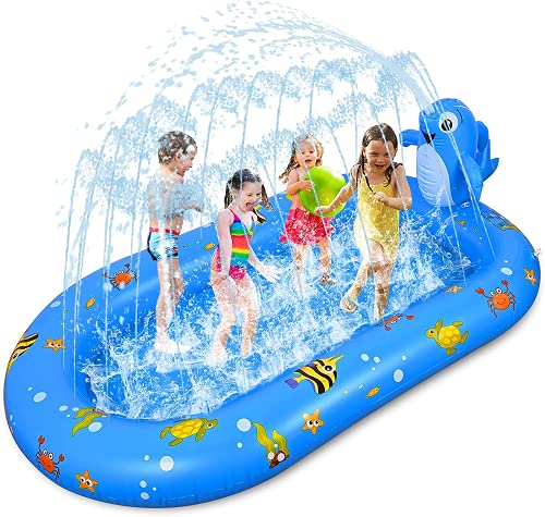 Fabu 170 * 103 * 65CM Splash Pad para Niños Familiares, Tapete de Agua 2 en 1 Chapoteo Almohadilla de Aspersión Jardín de Verano Juguete para Niños Engrosamiento de PVC