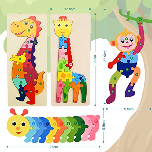 Fabu 4pz Puzzles de Madera Educativos para Bebé niños 3 4 5 6 años, Rompecabezas de Madera Bebe Puzzle Bebé Preescolar Juguetes Regalos Material Seguro Regalo de cumpleaños Navidad