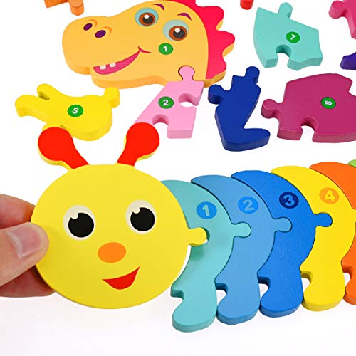 Fabu 4pz Puzzles de Madera Educativos para Bebé niños 3 4 5 6 años, Rompecabezas de Madera Bebe Puzzle Bebé Preescolar Juguetes Regalos Material Seguro Regalo de cumpleaños Navidad