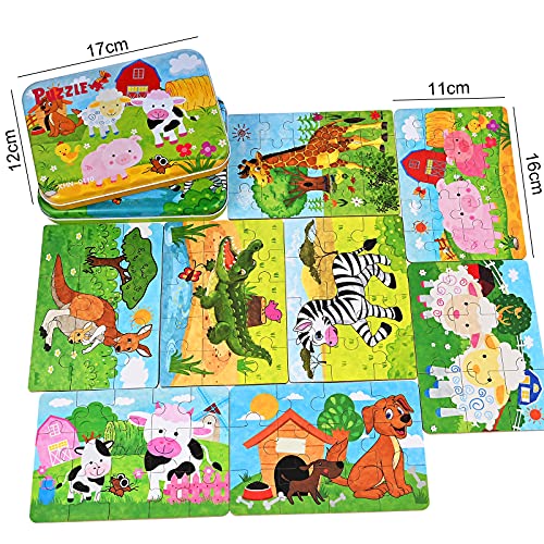 Fabu 8Pcs Puzzles de Madera 56 Piezas, Bloques de Rompecabezas de Animales Juguete Educativo Montessori, Madera Puzzles Infantiles 3 4 5 años