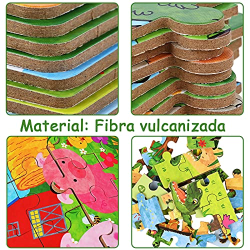 Fabu 8Pcs Puzzles de Madera 56 Piezas, Bloques de Rompecabezas de Animales Juguete Educativo Montessori, Madera Puzzles Infantiles 3 4 5 años