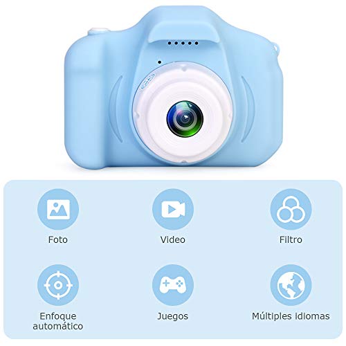 Faburo Set de Cámara de Fotos Digital Infantil con Tarjeta de Memoria Micro SD 32GB, 1080P, Azul