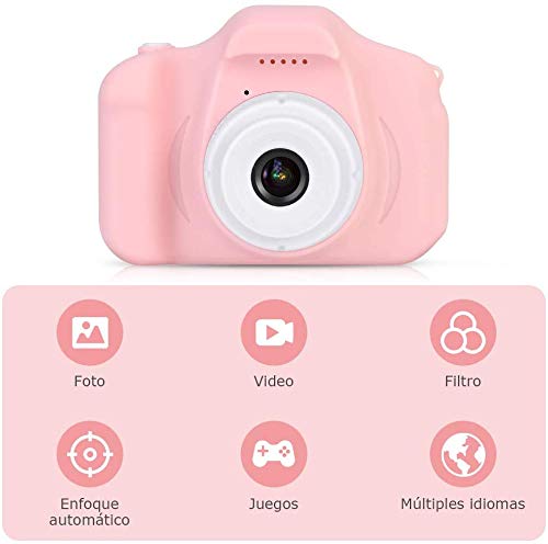 Faburo Set de Cámara de Fotos Digital para Niños, Cámara Infantil con Tarjeta de Memoria Micro SD 32GB, Cámara Digital Video cámara Infantil para Niños Niñas Regalos de cumpleaños, 1080P, Rosa