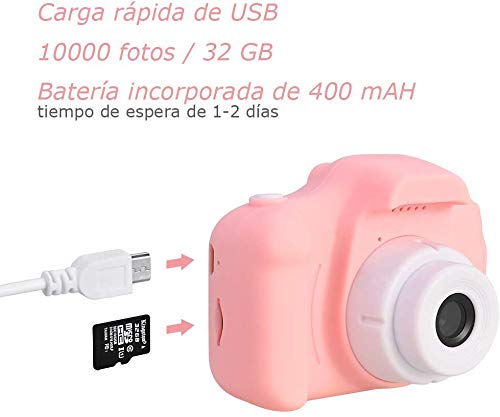 Faburo Set de Cámara de Fotos Digital para Niños, Cámara Infantil con Tarjeta de Memoria Micro SD 32GB, Cámara Digital Video cámara Infantil para Niños Niñas Regalos de cumpleaños, 1080P, Rosa