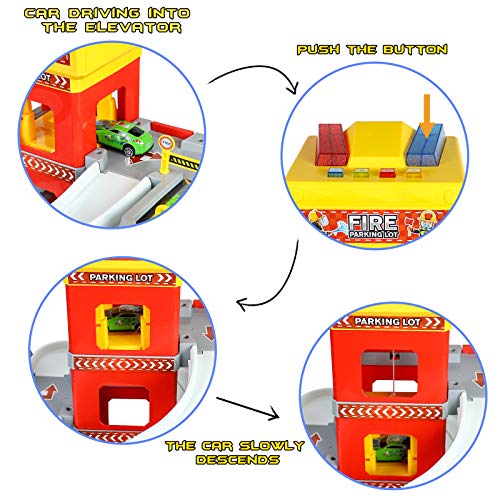 Fajiabao Garaje Parking Juguetes Coches Infantil - Parque de Bomberos con Pista de Coches 4 Camión de Bomberos Juguete 8 Pequeños Coches de Juguetes Niños Niñas 3 4 5 6 Años