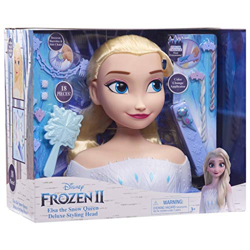 Famosa Busto Elsa de Frozen Deluxe, Para peinar y maquillar con 18 accesorios incluidos, FRND6000