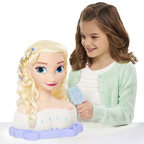 Famosa Busto Elsa de Frozen Deluxe, Para peinar y maquillar con 18 accesorios incluidos, FRND6000