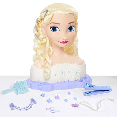 Famosa Busto Elsa de Frozen Deluxe, Para peinar y maquillar con 18 accesorios incluidos, FRND6000