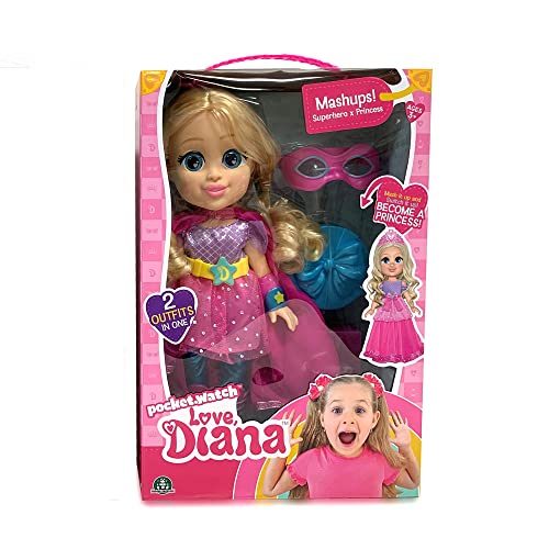 Famosa - Muñeca de Love Diana con vestido transformable de Princesa a Súper Heroína y accesorios de juego, para jugar a las aventuras de Diana, para niñas y niños mayores de 4 años (LVE07000)