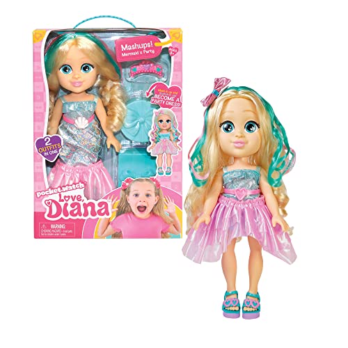 Famosa - Muñeca de Love Diana con vestido transformable de Sirena a vestido de Fiesta y accesorios de juego, para jugar a las aventuras de Diana, para niñas y niños mayores de 4 años (LVE08000)