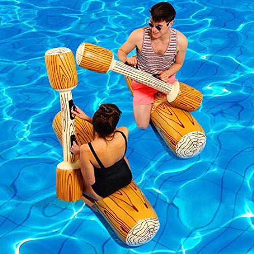 FANIER Piscina Playa Juego de Batalla Flotador Inflable Forma de Madera Flotador Juguete Inflable Jugar Colisión en Barco Piscina de Playa al Aire Libre Juguete, 4 Piezas