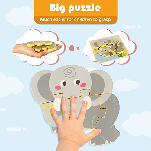 Fansteck 6pcs Puzzle Madera, Juguetes Montessoris, Puzzle Bebé, Rompecabezas de Madera Bebe, Juego Educativo Bebé para Niños 3 4 5 6 Años Aprendizaje Temprano Regalo de Cumpleaños Material Seguro